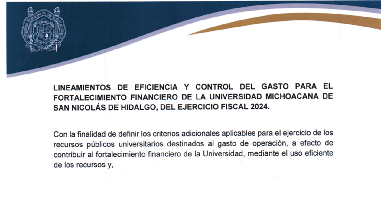 Lineamientos de Eficiencia y Control del Gasto para el Fortalecimiento Financiero de la Universidad Michoacana de San Nicolás de Hidalgo